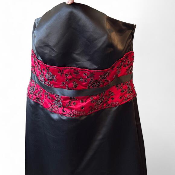 Vintage Bill Levkoff Black & Red Beaded Satin Gown Dress Plus Size 20 Y2K Formal - Picture 2 of 8